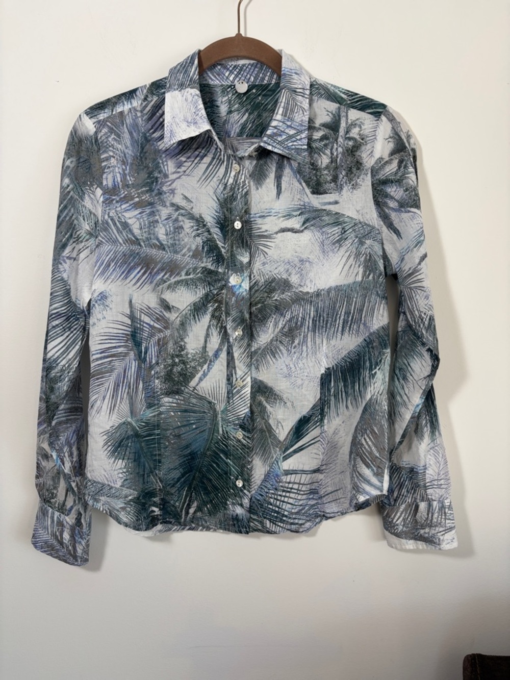 Margaret O’Leary Tropical Palm Button-Up Shirt 100% Cotton - Small